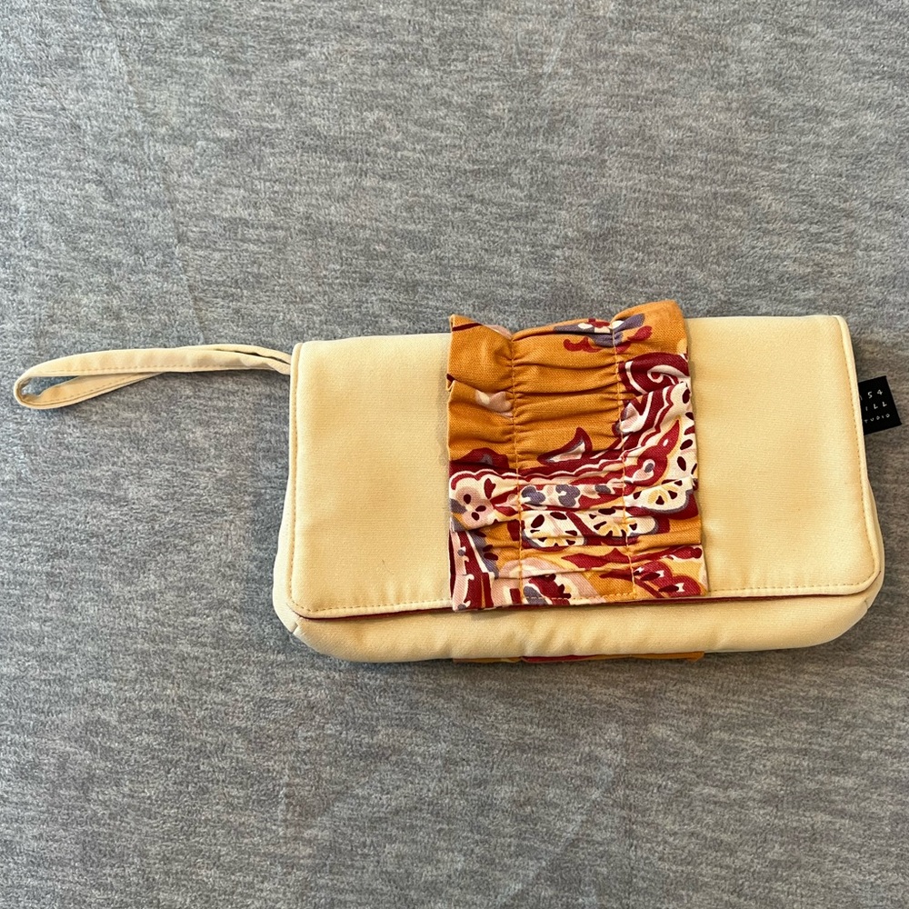 1154 Lill Studio wristlet clutch bag fold over floral fabric suede soft feminine